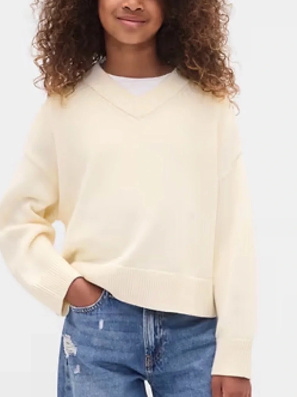 GAP Kids Boxy Cream V-Neck‎ Pullover Unisex Sweater Size M/8